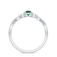 Genuine Emerald and Diamond Promise Ring with Crossover Shank
