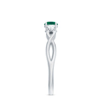 Genuine Emerald and Diamond Promise Ring with Crossover Shank