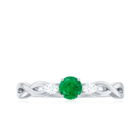 Genuine Emerald and Diamond Promise Ring with Crossover Shank