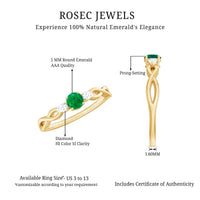 Genuine Emerald and Diamond Promise Ring with Crossover Shank