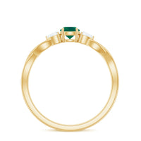 Genuine Emerald and Diamond Promise Ring with Crossover Shank
