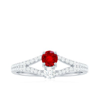 Certified Lab Grown Ruby Diamond 2 Stone Promise Ring with Split Shank