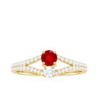 Certified Lab Grown Ruby Diamond 2 Stone Promise Ring with Split Shank