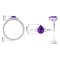 Natural 1 Carat Pear Shape Amethyst and Diamond 3 Stone Engagement Ring