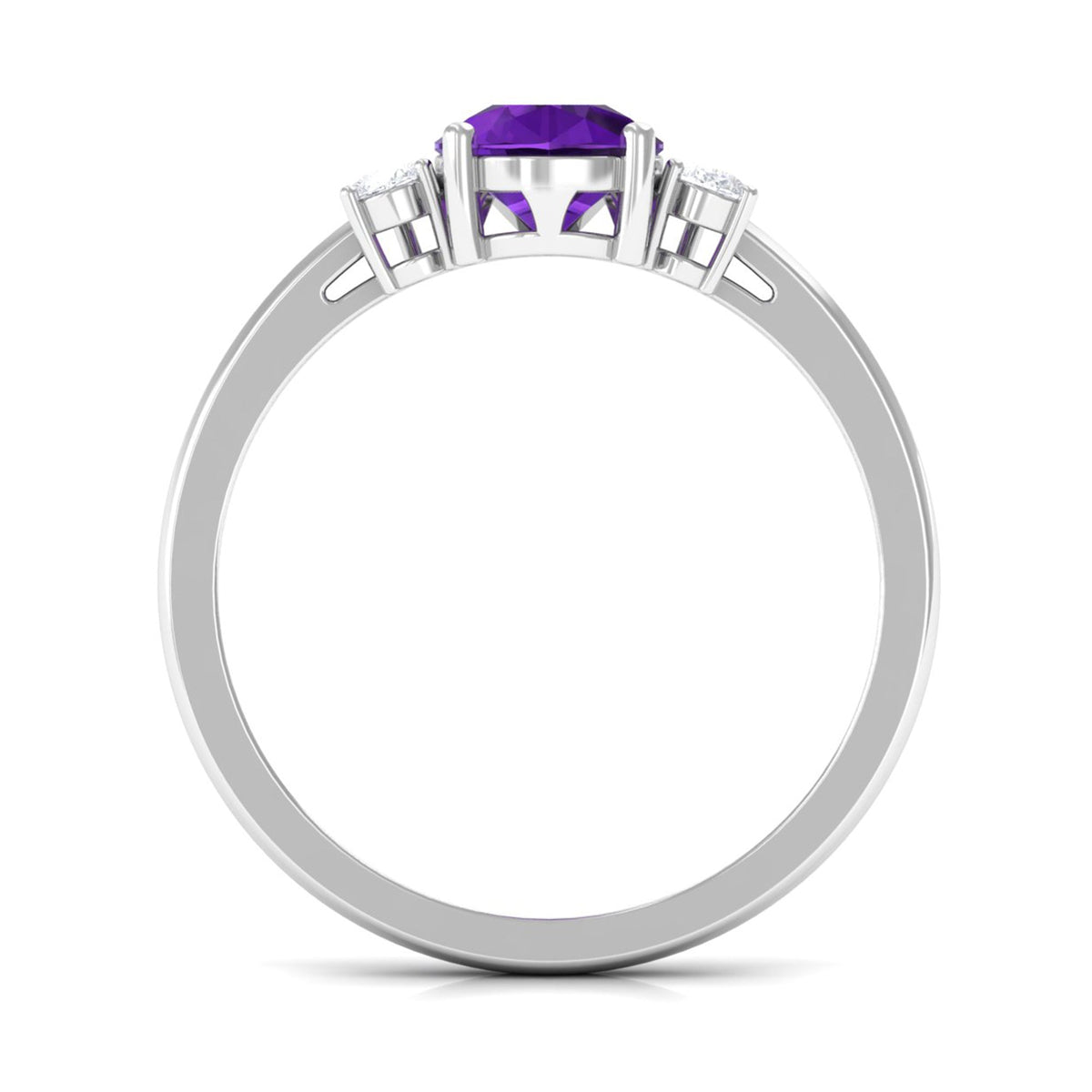 Natural 1 Carat Pear Shape Amethyst and Diamond 3 Stone Engagement Ring