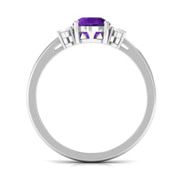 Natural 1 Carat Pear Shape Amethyst and Diamond 3 Stone Engagement Ring