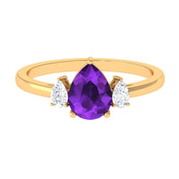 Natural 1 Carat Pear Shape Amethyst and Diamond 3 Stone Engagement Ring
