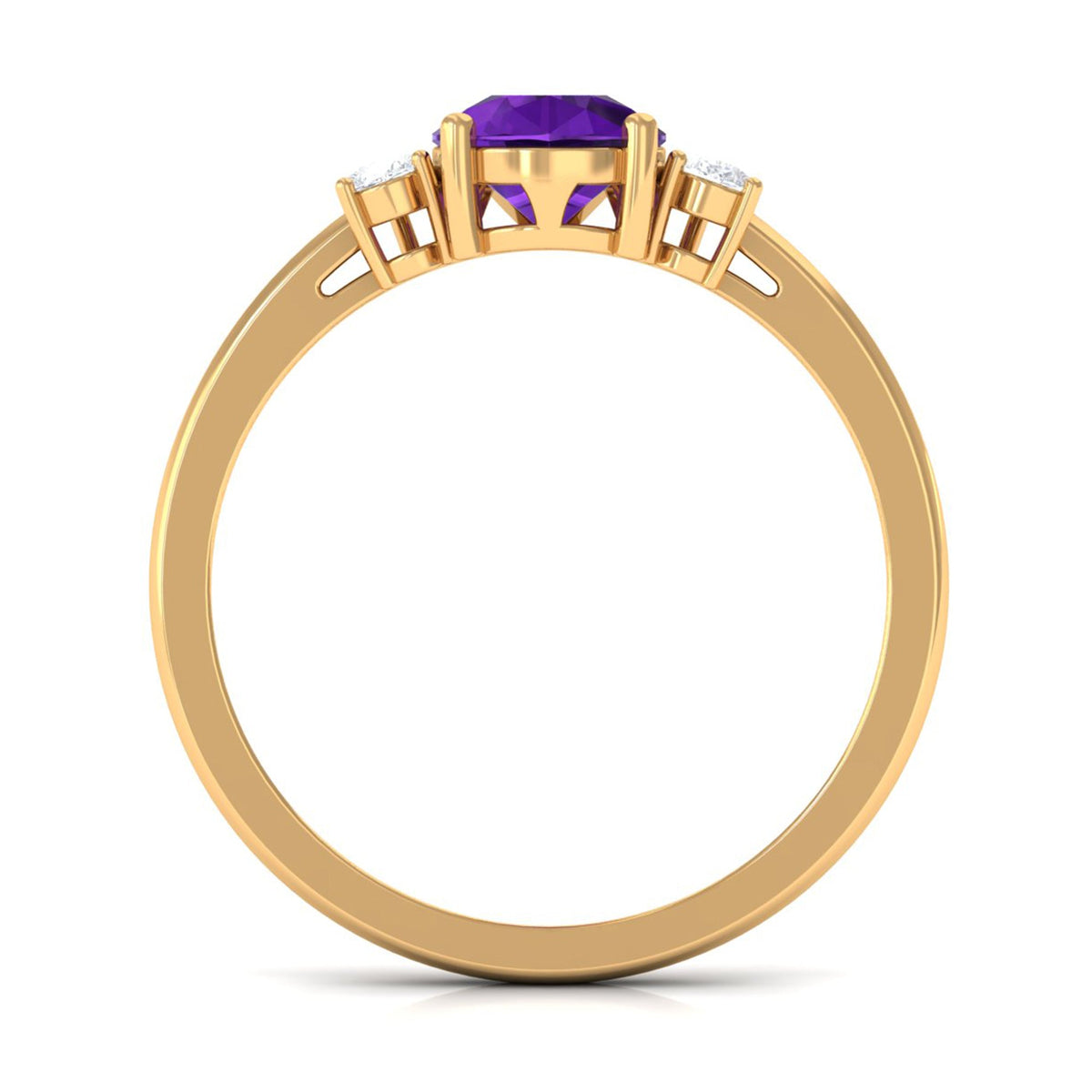 Natural 1 Carat Pear Shape Amethyst and Diamond 3 Stone Engagement Ring