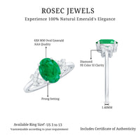 Real Solitaire Emerald Oval Engagement Ring with Diamond Split Shank