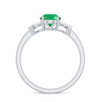 Real Solitaire Emerald Oval Engagement Ring with Diamond Split Shank