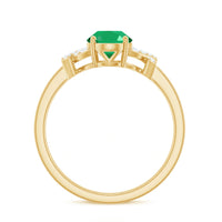 Real Solitaire Emerald Oval Engagement Ring with Diamond Split Shank