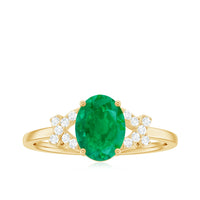 Real Solitaire Emerald Oval Engagement Ring with Diamond Split Shank