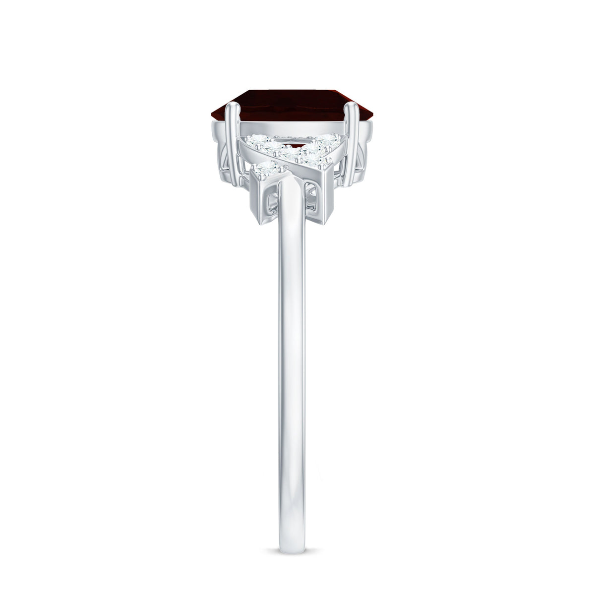 Real 6X8mm Garnet Oval Engagement Ring with Diamond Split Shank