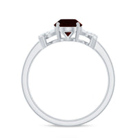 Real 6X8mm Garnet Oval Engagement Ring with Diamond Split Shank