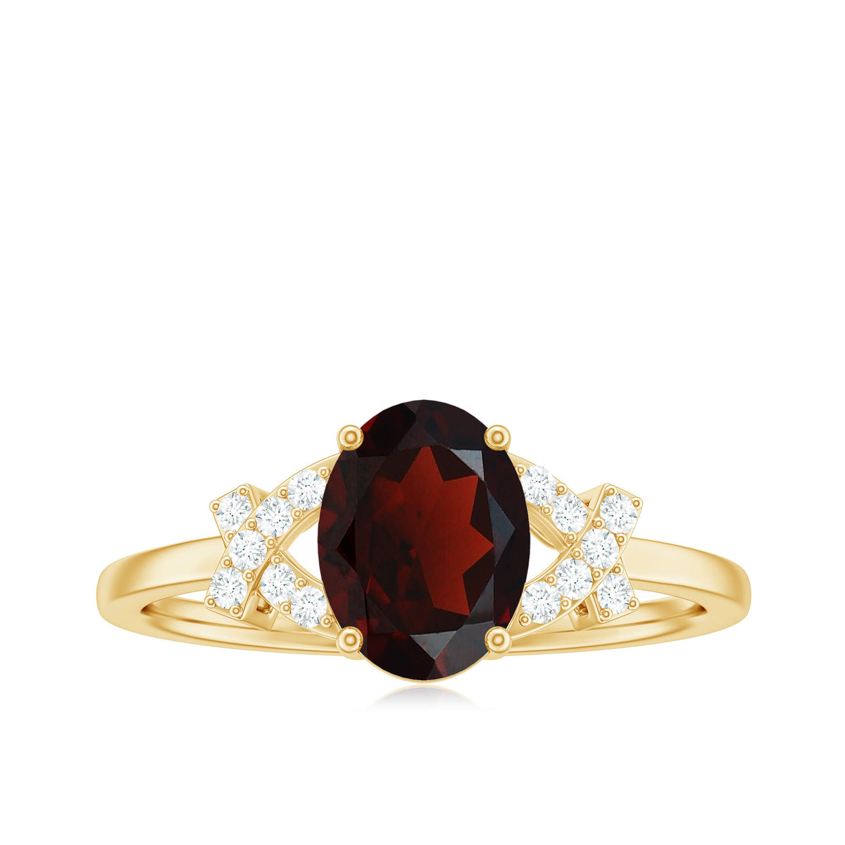 Real 6X8mm Garnet Oval Engagement Ring with Diamond Split Shank