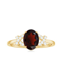 Real 6X8mm Garnet Oval Engagement Ring with Diamond Split Shank