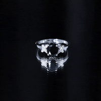 1.9 Carat Lab Grown Black Diamond Oval Engagement Ring with White Diamond Split Shank