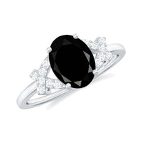 1.9 Carat Lab Grown Black Diamond Oval Engagement Ring with White Diamond Split Shank