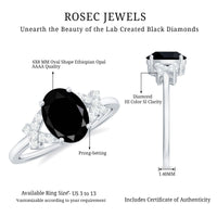 1.9 Carat Lab Grown Black Diamond Oval Engagement Ring with White Diamond Split Shank