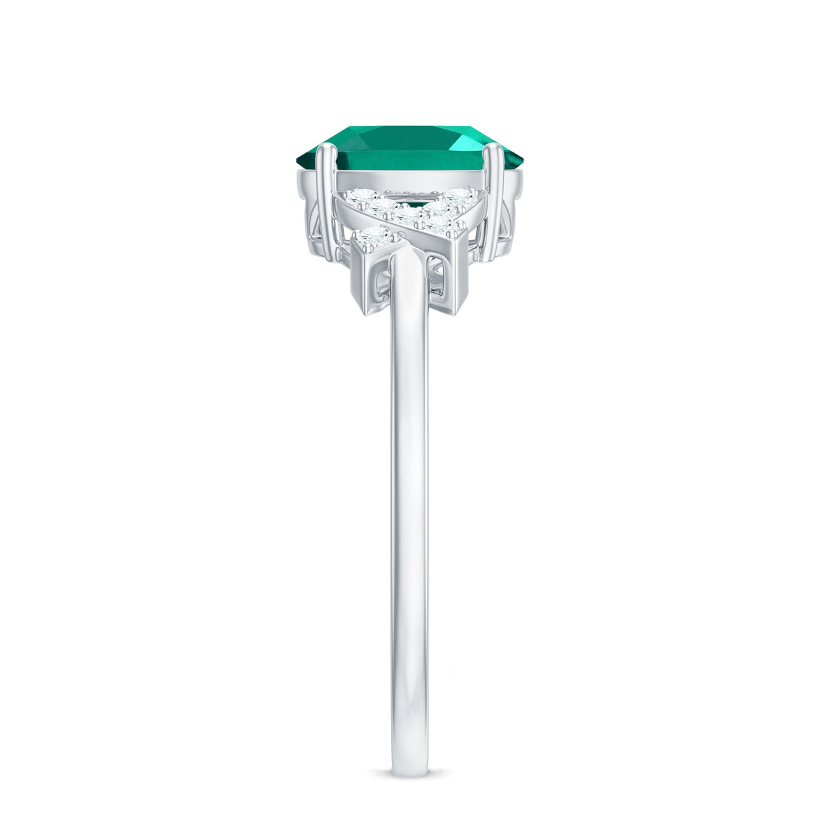 Certified 6X8 mm Lab Grown Emerald Oval Engagement Ring with Diamond