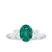 Certified 6X8 mm Lab Grown Emerald Oval Engagement Ring with Diamond