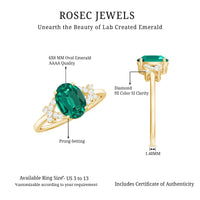 Certified 6X8 mm Lab Grown Emerald Oval Engagement Ring with Diamond
