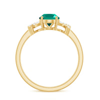 Certified 6X8 mm Lab Grown Emerald Oval Engagement Ring with Diamond