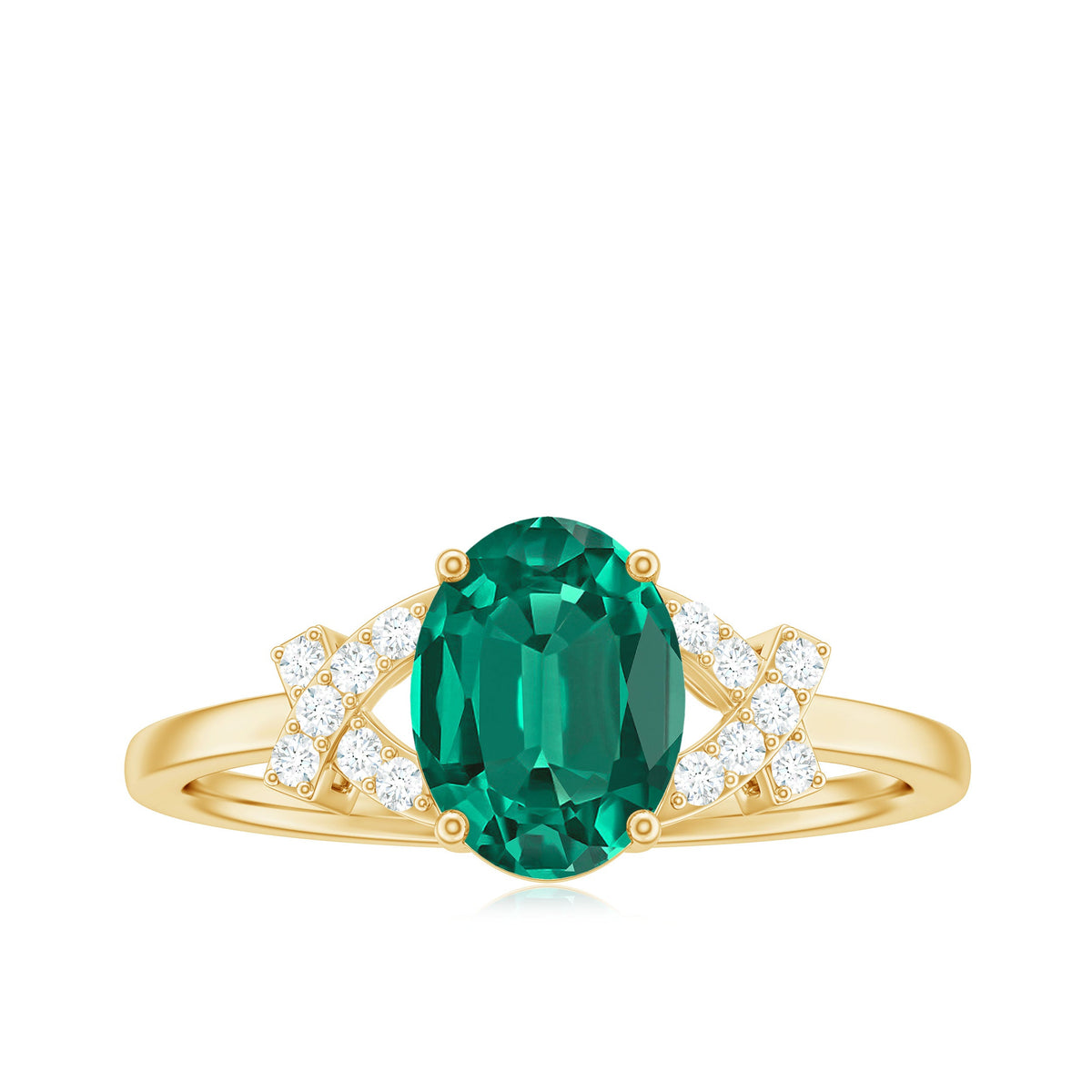 Certified 6X8 mm Lab Grown Emerald Oval Engagement Ring with Diamond