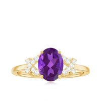 Real 1 Carat Amethyst Oval Engagement Ring with Diamond Split Shank