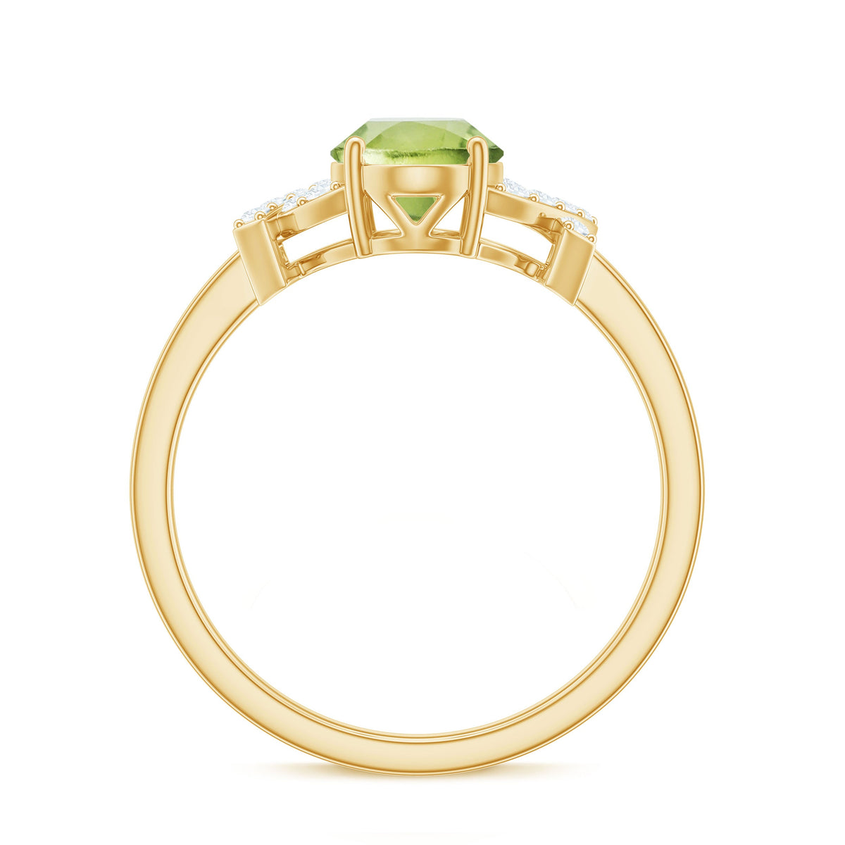 Real 1 Carat Peridot Oval Engagement Ring with Diamond Split Shank