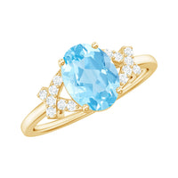 Oval Shape 1 Carat Aquamarine Solitaire Engagement Ring with Diamond Split Shank