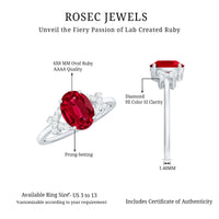 Certified 1.5 Carat Lab Grown Ruby Oval Engagement Ring with Diamond Split Shank