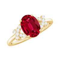 Certified 1.5 Carat Lab Grown Ruby Oval Engagement Ring with Diamond Split Shank