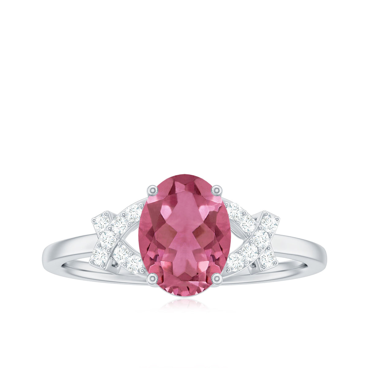 Split Shank Oval Pink Tourmaline and Diamond Solitaire Engagement Ring