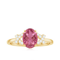 Split Shank Oval Pink Tourmaline and Diamond Solitaire Engagement Ring