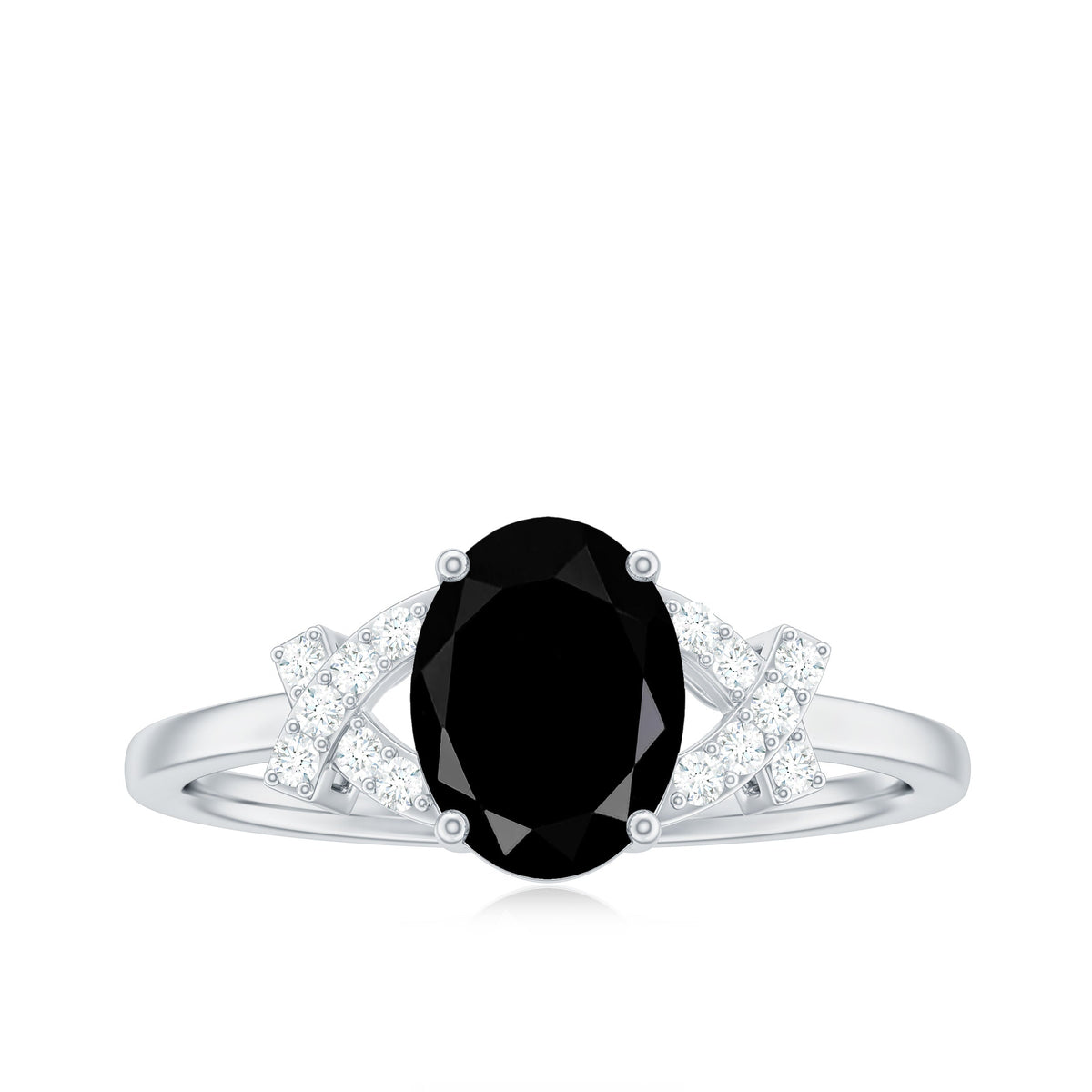 Solitaire Black Onyx Oval Engagement Ring in Split Shank