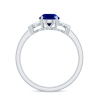 Split Shank Oval Created Blue Sapphire and Diamond Solitaire Engagement Ring