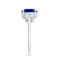 Split Shank Oval Created Blue Sapphire and Diamond Solitaire Engagement Ring