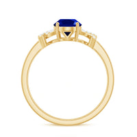 Split Shank Oval Created Blue Sapphire and Diamond Solitaire Engagement Ring