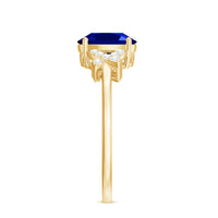 Split Shank Oval Created Blue Sapphire and Diamond Solitaire Engagement Ring