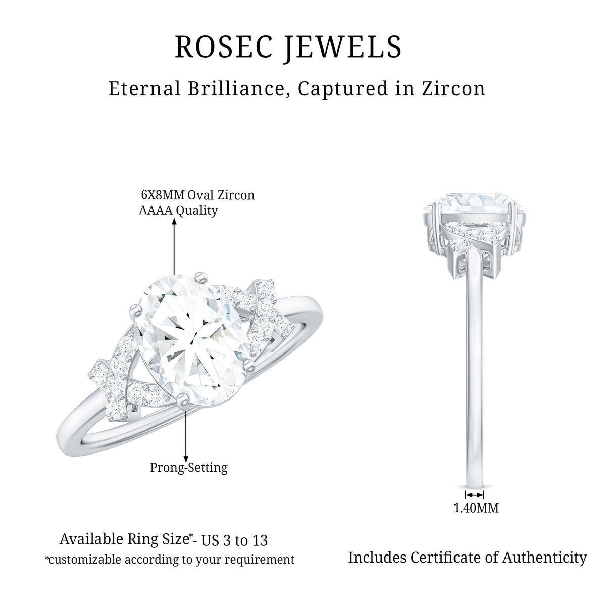 Oval Zircon Solitaire Split Shank Ring