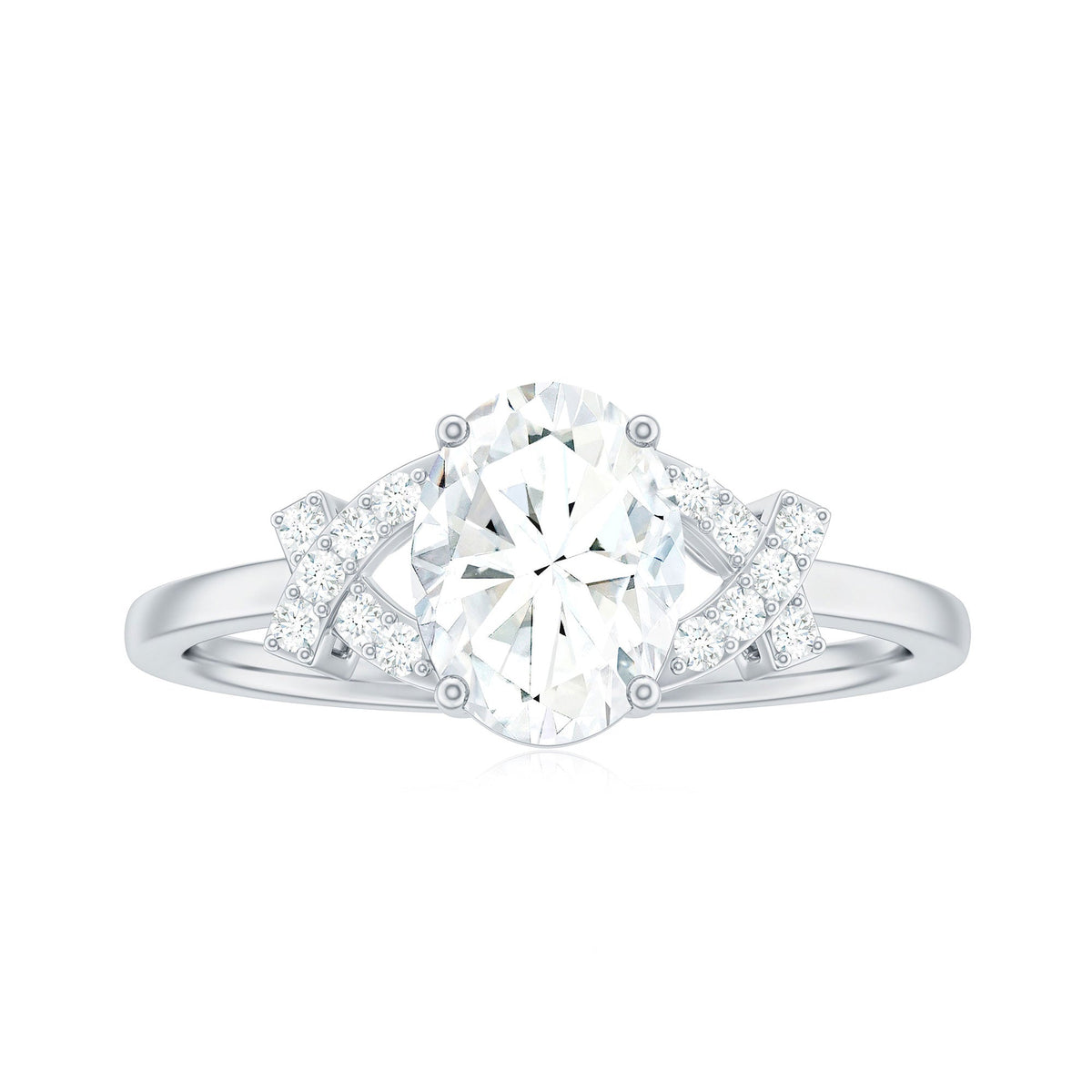 Oval Zircon Solitaire Split Shank Ring