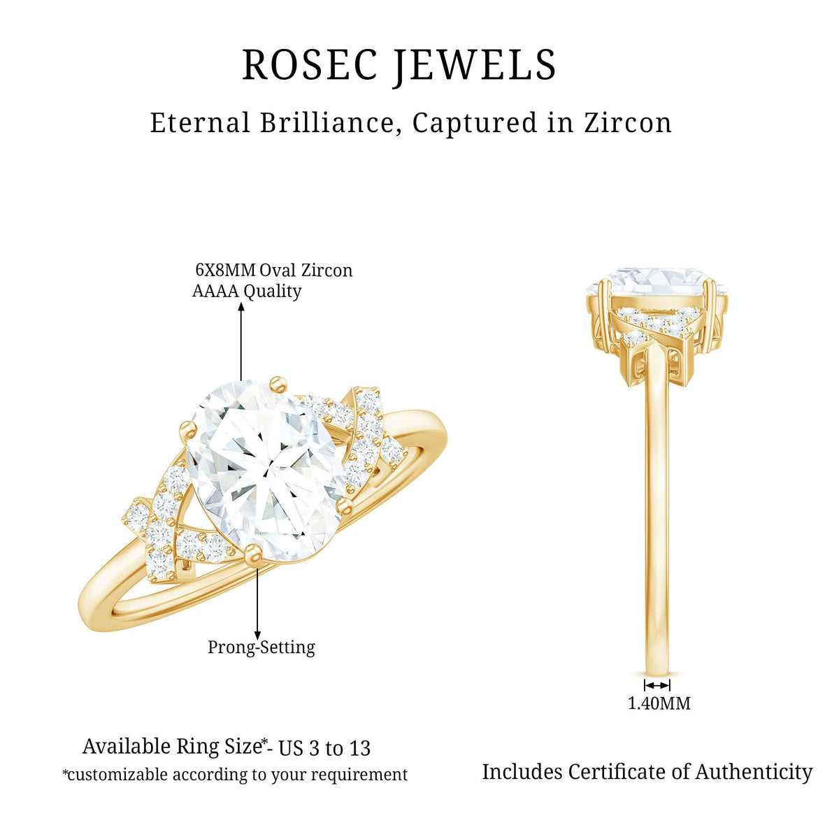 Oval Zircon Solitaire Split Shank Ring
