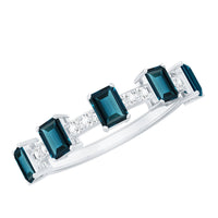 4X6mm Emerald Cut London Blue Topaz Half Eternity Band with Diamond