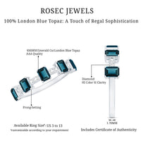 4X6mm Emerald Cut London Blue Topaz Half Eternity Band with Diamond