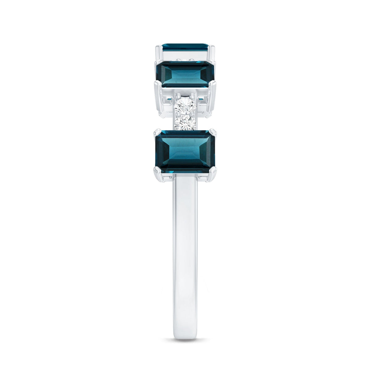 4X6mm Emerald Cut London Blue Topaz Half Eternity Band with Diamond
