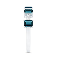 4X6mm Emerald Cut London Blue Topaz Half Eternity Band with Diamond