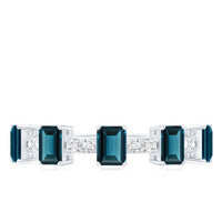 4X6mm Emerald Cut London Blue Topaz Half Eternity Band with Diamond
