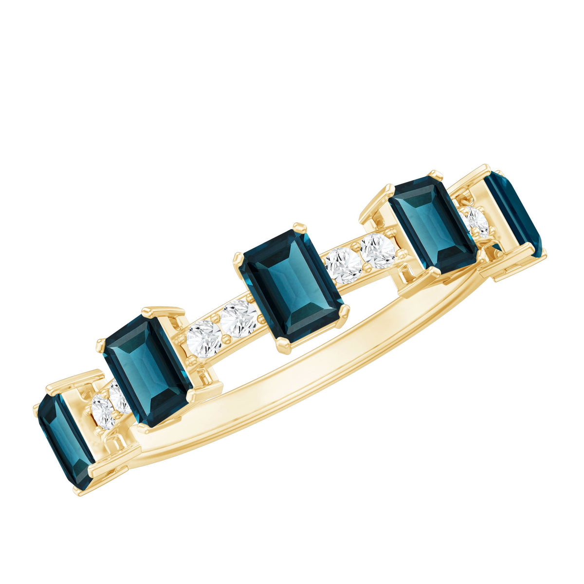 4X6mm Emerald Cut London Blue Topaz Half Eternity Band with Diamond