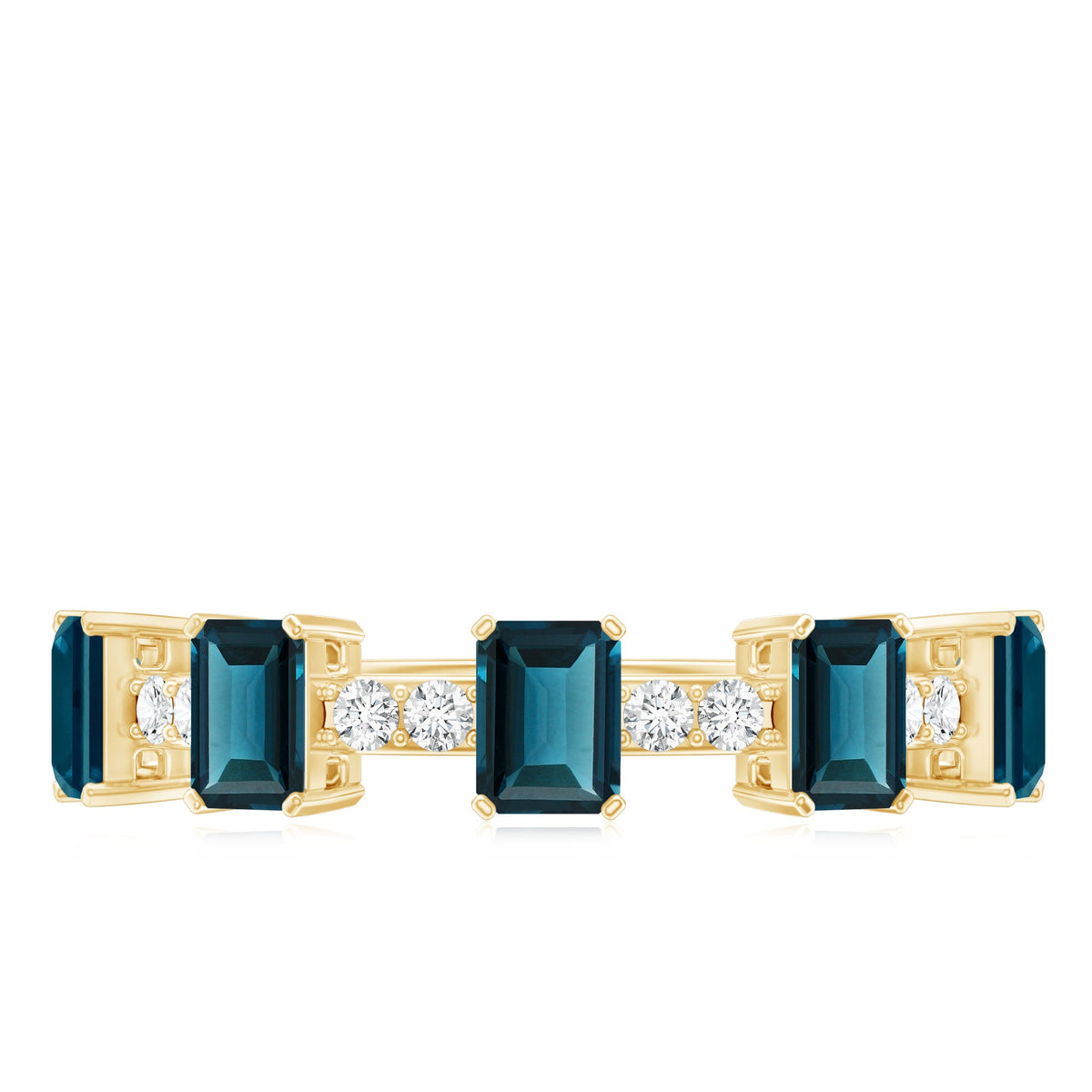 4X6mm Emerald Cut London Blue Topaz Half Eternity Band with Diamond
